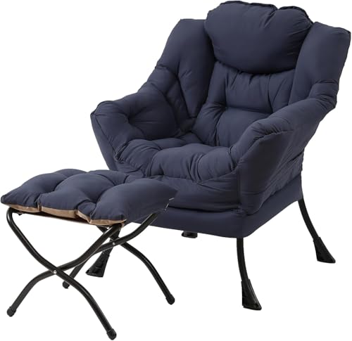 Image of Tiita Modern Large Accent Chair with Ottoman, Navy, Comfy Leisure Sofa Armchair with Ottoman, Reading Chair with Footrest for Bedroom, Living Room, Dorm Rooms