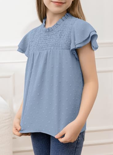 Image of bilbean Girls Elegant Polked Swiss Dot Long Sleeve Shirts Tops 6-15 Years