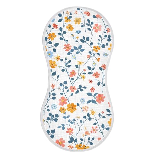 Small Flowers Muslin Burp Cloths 22x11 Inch - 4-Layer Organic Cotton & TPU Waterproof Lining, Absorbent Baby Bibs for Boys/Girls with Hanging Loop