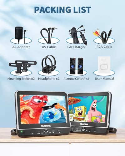 Arafuna 10.51" Portable DVD Player for Car Dual Screen, Car TV with 1080P Full HD HDMI Input, Car DVD Players with Mounting Brackets and Headphones - Image 3