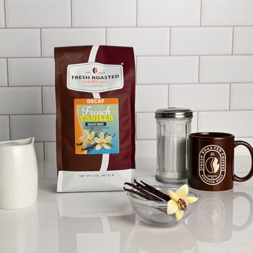 Image of Fresh Roasted Coffee, Decaf French Vanilla Flavored Drip Ground Coffee, Medium Roast, Kosher, 2 lb (32 oz)
