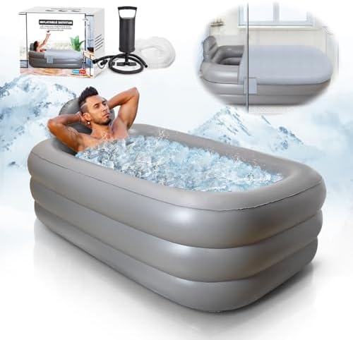 Inflatoast Inflatable Bathtub Adults - Blow Up Bathtub Adult for Indoor Shower Use, Portable Bathtub Adult with Cover, 62.2x37.4x17.72in, Light Grey