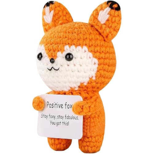 IFUDE Positive Crochet Animals Fox - Emotional Support Handmade Crochet Gifts for Women Men Birthday Christmas Friends Coworkers Teachers Desk Decor Relaxation Encouragement Gift