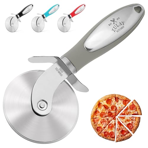Zulay Kitchen Großes Pizzaschneider-Rad – Premium-Pizzaschneider aus Edelstahl – leicht zu reinigen und zu schneiden – super scharf, rutschfester Griff und spülmaschinenfest – Grau