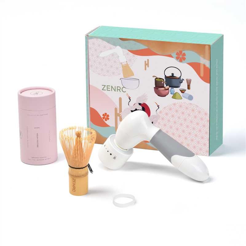 ZENRC Matcha Whisk Mate Electric Powered and Bamboo Matcah Chasen Set - Whisking Traditional Matcha Easily - Battery Portable Matcha Stirer Mixer Tea Machine Nice Matcha Set Gift Kit (White-Mate-2)