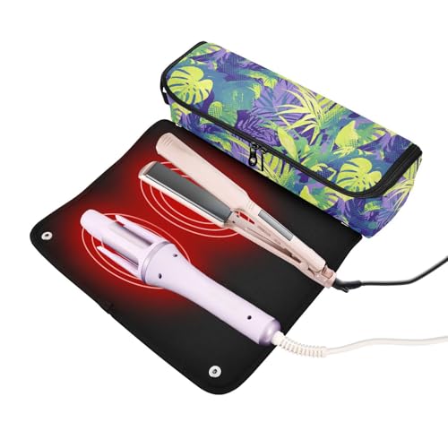 Organizador de Viaje Green Yellow Leaves para Herramientas de Cabello con Almohadilla Resistente al Calor Impermeable para Planchas y Rizador miniatura 2