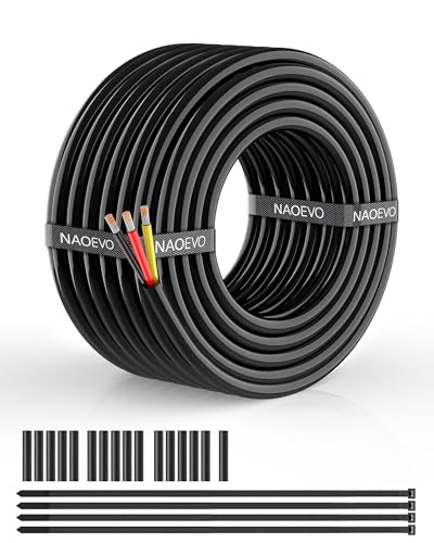NAOEVO 18 Gauge Wire 3 Conductor Electrical Wire, 18 AWG Stranded PVC Cord, 12V Low Voltage/Tinned Copper/Flexible Cable for Automotive Wiring, Lamp Cord, Marine Cable (50FT)