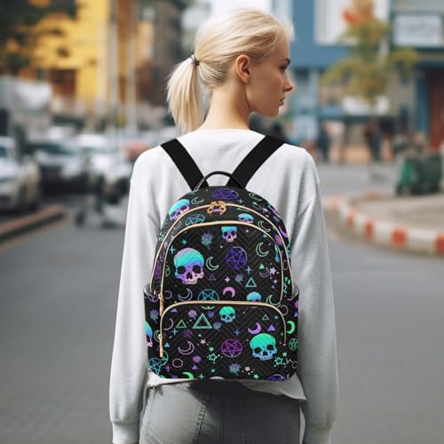 Image of Women Fashion Backpack Purse Magic Skull Rucksack, S | Casual Lightweight Quilted Daypack Ladies Bag for College Travel Work