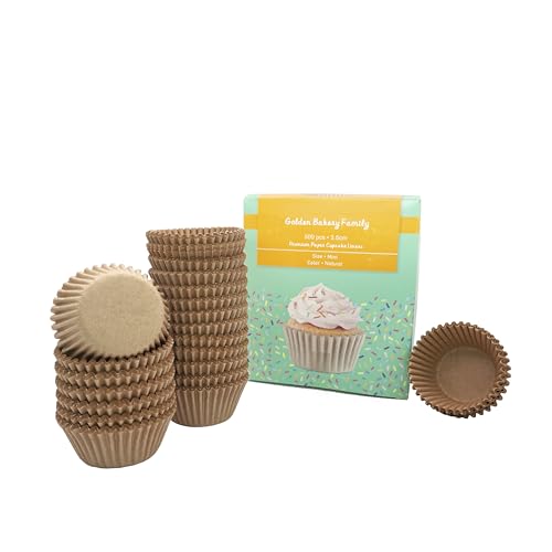 Mini Cupcake Liners 500 pcs Natural Muffin Liners No Smell,Food&Grade,Greaseproof Paper Baking Cups, Cupcake Wrappers for Party,Christmas by GoldenBakeryFamily