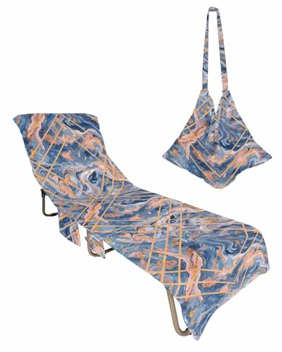 Marble Navy Blue Beach Lounge Chair Towel Cover, Soft Chaise Lounge Towel with Side Pockets Patio Pool Chairs Cover for Beach/Pool Sunbathing 29x85 Contemporary Orange Geometric Stripe
