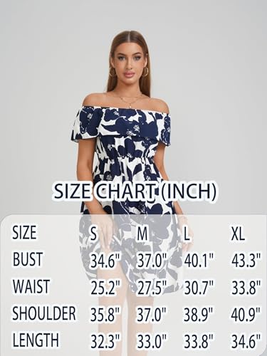 Image of Womens Off Shoulder Ruffle Floral Wedding Guest Dresses A Line Shift Short Skater Dress