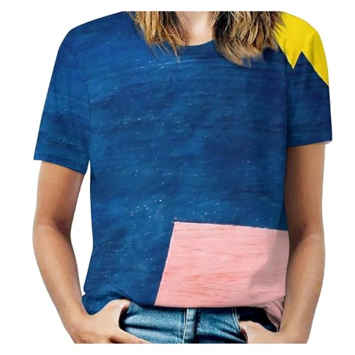 T-shirt imprimé colorblock néon au motif coucher de soleil drôle unique Style 17