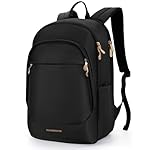 LIGHT FLIGHT Travel Backpack for Women, 15.6 Inch Laptop Backpack with USB Charging Hole, Water Resistant College Bookbag, Large Capacity Black Computer Backpacks for Work, Black