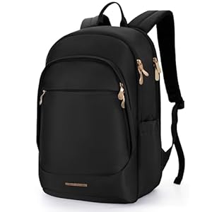 LIGHT FLIGHT Travel Backpack for Women, 15.6 Inch Laptop Backpack with USB Charging Hole, Water Resistant College Bookbag, Large Capacity Black Computer Backpacks for Work, Black