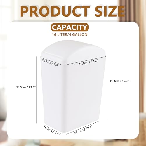 Image of Cand 16 Liter Plastic Swing Lid Garbage Bin, 4 Gallon Indoor Trash Can, White, 1 Pack