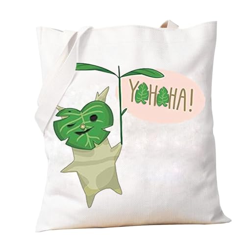 PXTIDY LOZ Sac fourre-tout réutilisable pour fans de jeu vidéo Yahaha Korok Zelda Korok, beige, Medium