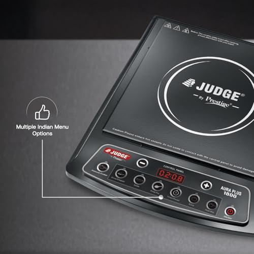 Image of Judge By Prestige Aura Plus 1800W Multiple Indian Menu Option Induction Cooktop Black | Convenient Timer Function|Push Buttons|1 Year Warranty