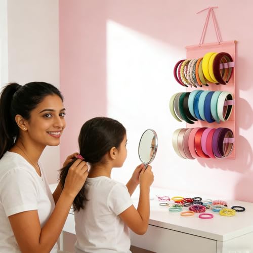 Image of HASTHIP Wall Hanging Headband Holder Hair Accessories Organizer, Felt Hairband Hair Band Holder with 30 Elastic Loops, Headbands Scrunchies Space-Saving Storage for Girls & Women, 31x60cm