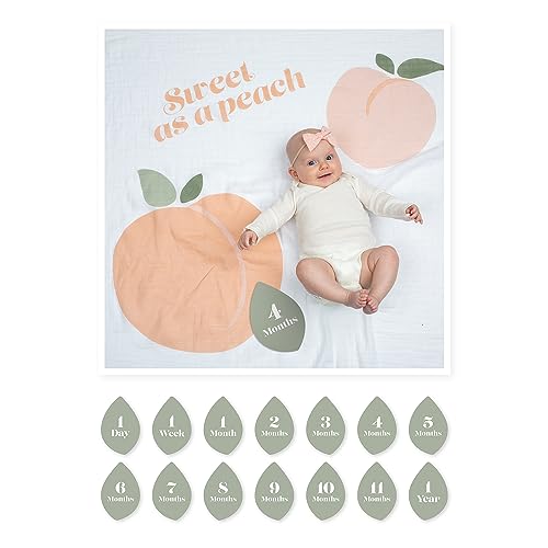Image of Lulujo Baby’s First Year Milestone Blanket and Card Set | 40in x 40in (Sweet as a Peach)