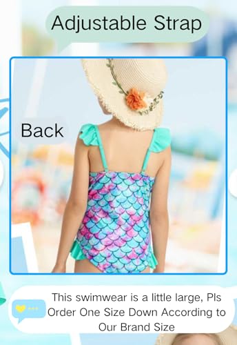 Image of DAXIANG Girls One Piece Ruffle Strap Swimsuit Quick Dry Mermaid Swimwear Beach Sport Bathing Suit for Toddler Kids 4-11 Years
