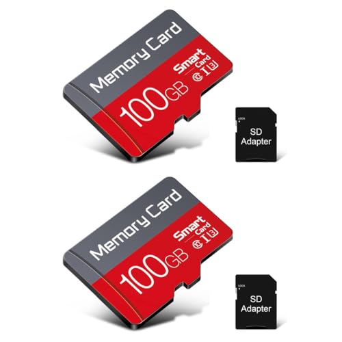 2 Pack 100GB TF Card with SD Adapter, C10 Ultra High Speed U3 Flash SD Card TF Memory Card