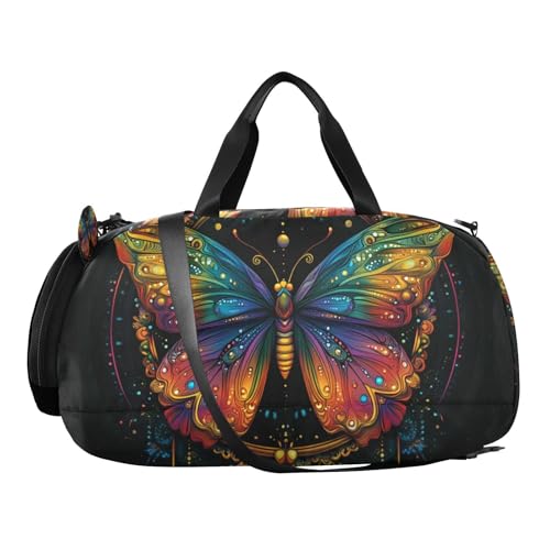 Duffle Bag for Boys or Girls with Shoes Compartment, Butterfly Mandala Dreamcatcher Sports Travel Bag Overnight2