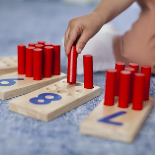 Excellerations Peg Number Board | Included: 10 Rubberwood Boards + 55 Wood Pegs + Storage Bag | Montessori Math Materials, Learning Manipulatives, Counting for Kids, Reggio Emilia Classroom Essentials - Thumbnail 5