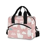 Bolaz Insulated Lunch Bag Cooler Tote Bag Box Large for Women Men Llama Clouds Pink School Work Portable Adjustable Shoulder Strap Pocket
