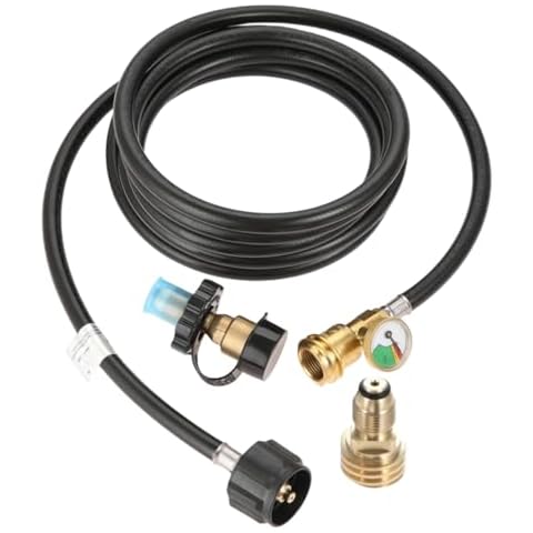 ETERMETA 12 Feet Propane Extension Hose, Universal Extension Include POL Gauge, POL LP Tank to Male QCC1 / Type1 Adapter, Leak Detector for Gas Grill, Heater and All Other Propane Appliances Cover