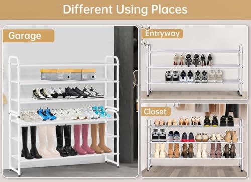 Image of KEETDY 3-Tier Long Shoe Rack for Closet Metal Shoe Organizer for Entryway, Wide Stackable Shoe Storage Shelf with Sturdy Wire Grid for Closet Floor, Bedroom, White