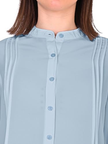 Image of Women's Regular Fit Solid Pleated Cotton Blend Shirts