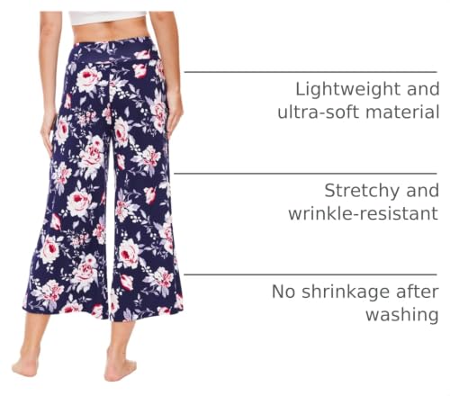 Image of GYS Bamboo Viscose Wide Leg Capri Pants for Women, Ultra-Soft Pajama Bottom | Lightweight Culottes Cropped Lounge Pants, Flowy Yoga Pants, High Waist PJ Bottoms, Knitted Ladies Gaucho Pants