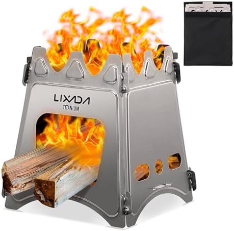 Lixada Titanium Wood Stove Ultralight Backpacking Stove Portable Folding Camping Stove Compact Durable Wood Burning Stove for Outdoor Cooking Hiking Camping Picnic BBQ and Bushcraft Survival