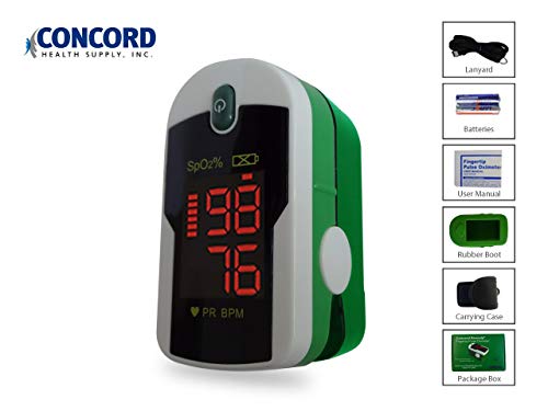 Concord Fingertip Pulse Oximeter with Reversible Display - Blood Oxygen Saturation Monitor with Carrying Case, Batteries and Lanyard - Easy to Use, Accurate SpO2 & Pulse Measurement (Emerald) - Image 4