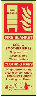 VSafety Glow In The Dark Fire Blanket Id Fire Extinguisher Sign - 75mm x 200mm - Rigid Plastic