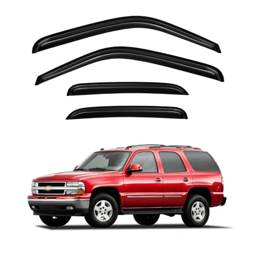 Image of Window Visors for 2000-2006 Chevrolet(Chevy) Tahoe & GMC Yukon (Not fit Yukon XL), Rain Guards Shields Vent Deflector Shade Dark Smoke 2002-2006 Cadillac Escalade, Tape-On, 4PCS