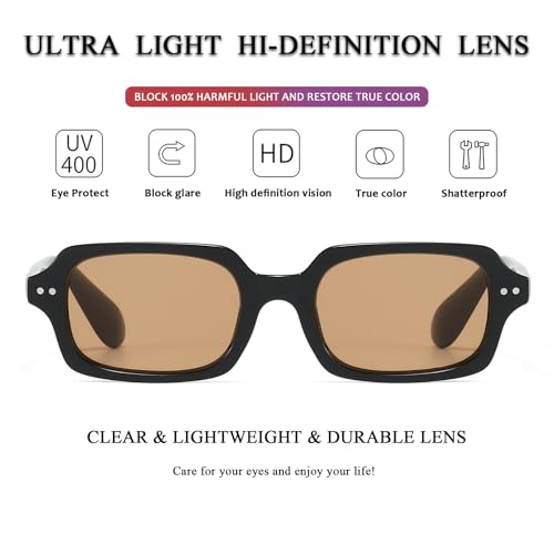 PORADAY Retro Rectangular Sunglasses for Women Men Vintage Small Square Frame Sun Glasses 90'S Style Trendy Narrow3