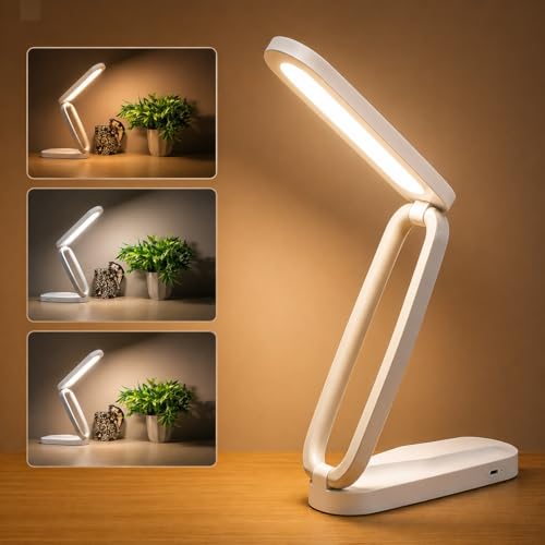 Image of SaleOn LED Rechargeable Foldable Desk Lamp | 1200mAh Battery | 5 Brightness + 3 Colour Modes | Memory Function | Touch Control | USB Type-C | Eye Protection Reading Lamp for Students, Office & Bedside