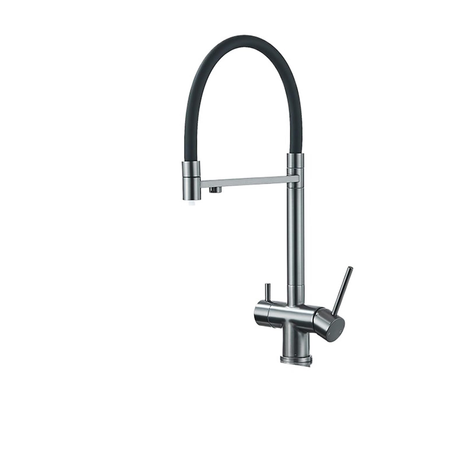 Robinet de cuisine 3 voies eau filtrée gris avec douchette flexible pivotant 360