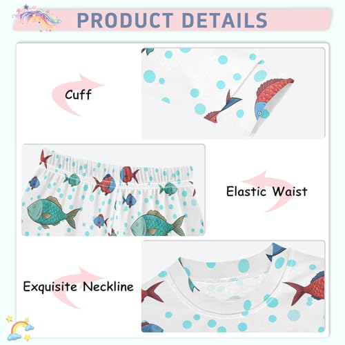 Pajama Sets Long Sleeve Colorful Fish with Dot Soft Comfy Sleepwear 2 Piece PJS 3-8T4