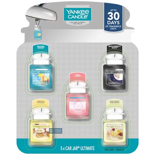 Yankee Candle Car Jar Ultimate Air Freshener | 5 Pack - Bahama Breeze Midsummers Night Pink Sands Vanilla Cupcake Iced Berry Lemonade | Sold by Bargain Hub