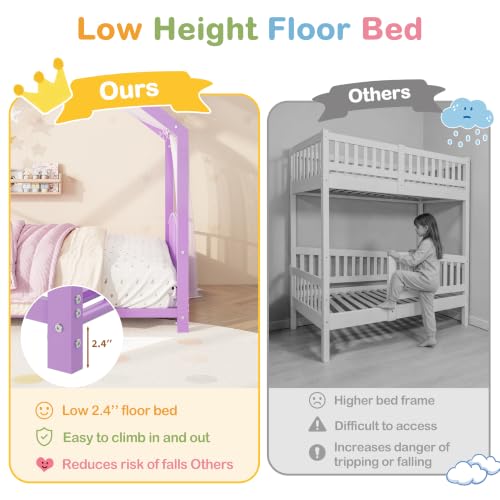 Image of Garvee Twin Size Metal House Bed Frame for Kids, Purple