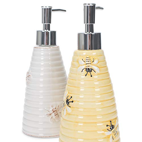 Transpac Honeycomb Yellow Beehive 4 X 8 Dolomite Decorative Countertop Soap Dispenser Set 2 #TOP4