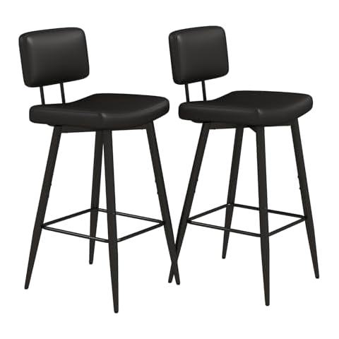 KJGKK 30 Inch Tall Bar Stools Set of 2, High Counter Height Barstools with Padded Back Support, Faux Leather Bar Chairs, Metal Legs, for Club, Kitchen Island, Black Cover