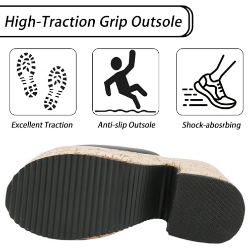 Women's Leather Round Open Toe Platform Chunky Heel Slide Sandals Fashion Black Anti-Slip Slip On Super High Heel Summer Sandals Beach Outdoor Casual Slipper3