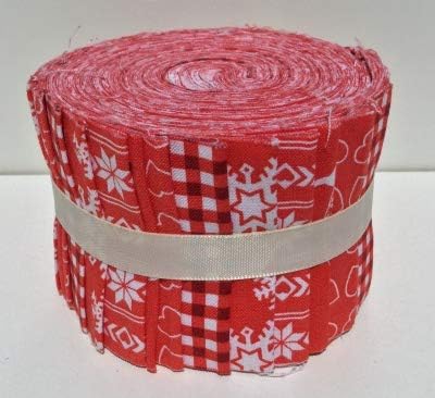 20 Piece JELLY ROLL - Scandi Red Christmas - Jelly Roll - FFJR14 - Fabric Quilting Patchwork Quilting Bundle - 20 Strips (4 each of 5 designs) each 6 cm x 110 cm (2.5" x 44")