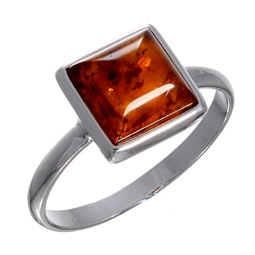 Bague carrée en argent sterling et ambre miel idée cadeau femme taille 6