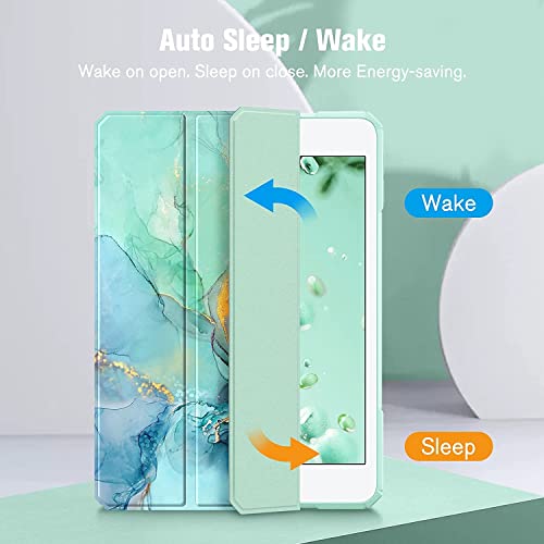 Image of SwooK Hybrid Case for 7.9 inch iPad Mini 5 /4 - Clear Back Shell Flip Cover (Emerald Marble)