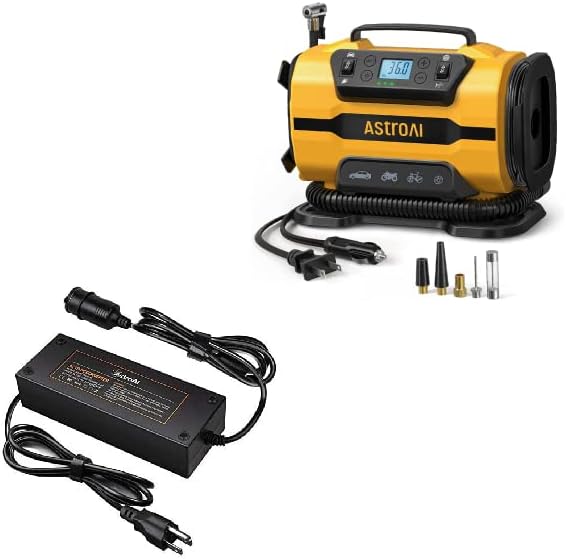 AstroAI Inflador de neumáticos Compresor de aire portátil para bomba de neumáticos de automóvil 150PSI y convertidor de CA a CC stroAI