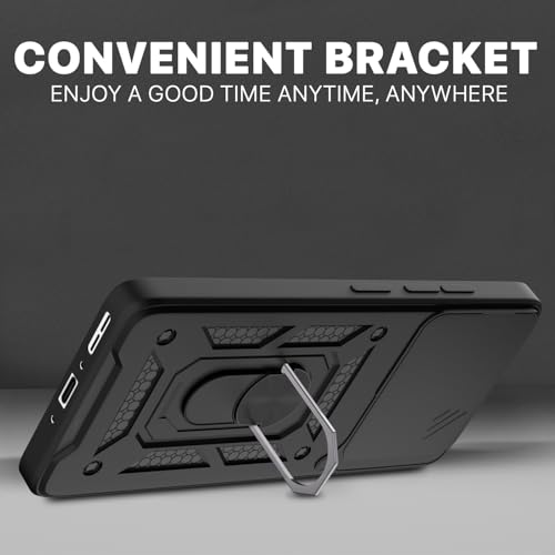 Image of Pikkme Back Cover for OnePlus 13 5G | 360 Protection Case | Sliding Camera Shield Cover & Ring Holder Stand D10 Tough Armor Bumper Case (Black)